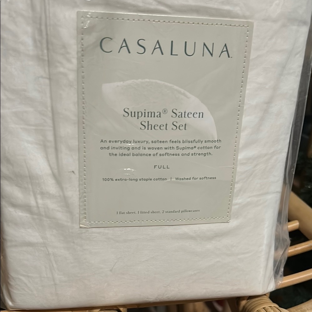 Casaluna Full Supima Sateen Sheet Set - White